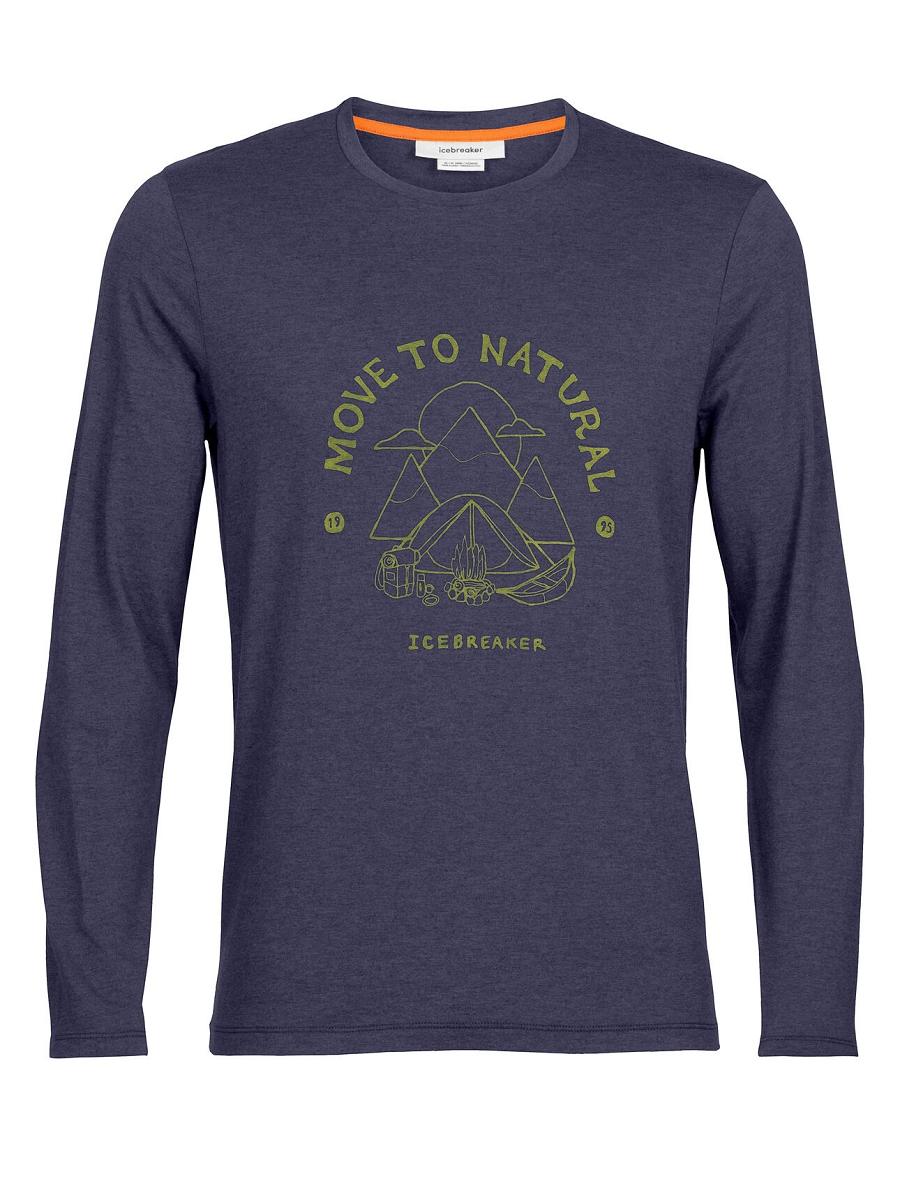 Midnight Navy Icebreaker Merino Central Classic T-Shirt Canopy Camper Men's Long Sleeve | AU 1224FDNM